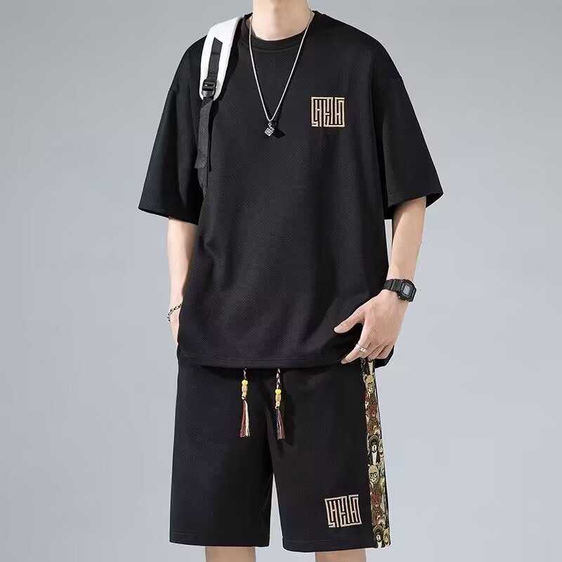 $20.95 Waffle Embroidery Summer Loose All-match Short Sleeve Two-piece Set