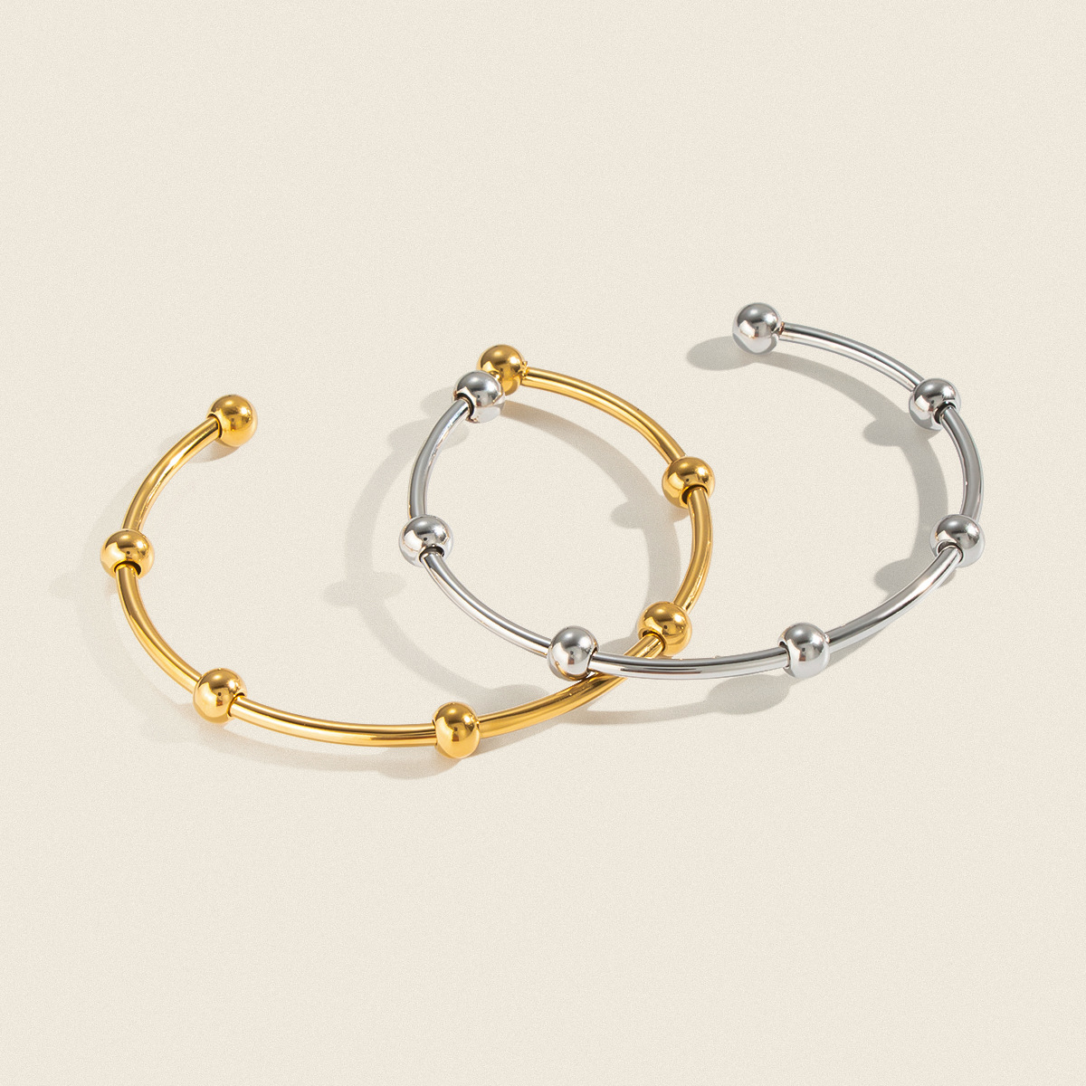 Golden Beaded Open-ended Bracelet