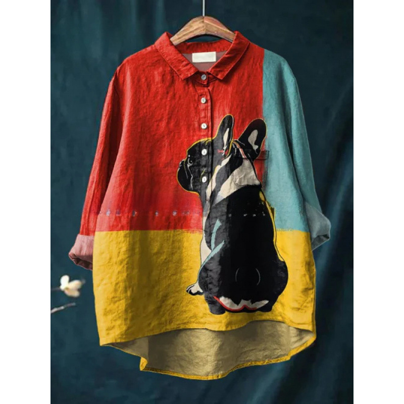 Womens European And American-style Retro Digital-print Animal Shirt