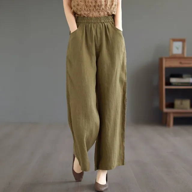 Thin High Waist Loose Artistic Retro Cotton And Linen Straight leg Pants Pickle Color - Shop at LoveMi