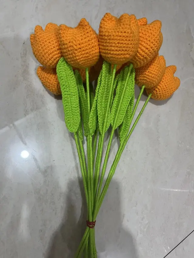 Hand woven Wool Simulation Bouquet Tulip Creative Flower Orange - Shop at LoveMi