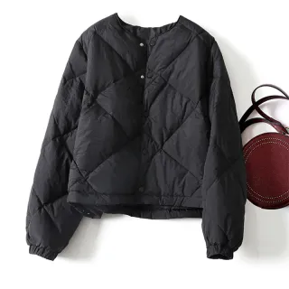 Gray Lattice Short Cotton Jacket Women - Black