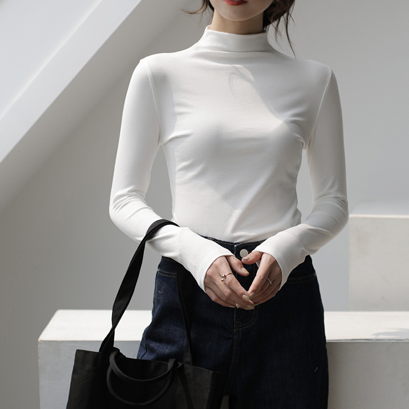 面膜衣打底衫女 2023秋冬新款半高领莫代尔纯色内搭修身长袖T恤女