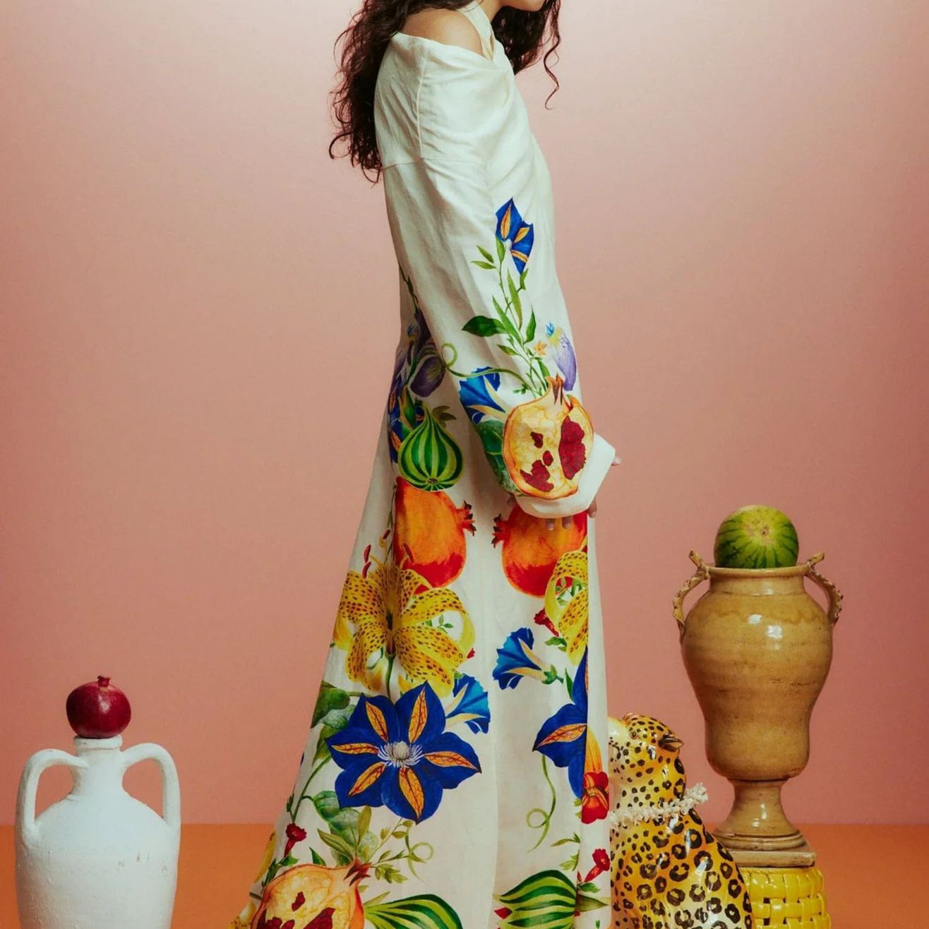 Elegant Bright Print Cross Collar Off Shoulder Dress