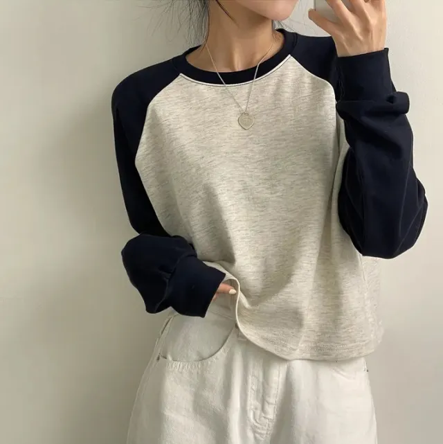 Contrast Color Sweatshirt Minimalist Preppy Style Bottoming Shirt Black - Shop at LoveMi