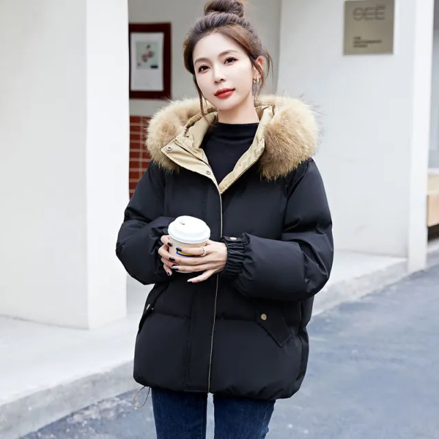 Women's Winter Korean Style Loose Mid length Small Student Thickened White Duck Down Coat Black - Shop at LoveMi