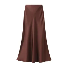 High-grade Draping Silky Satin Skirt For Women - Caramel-M - View 1
