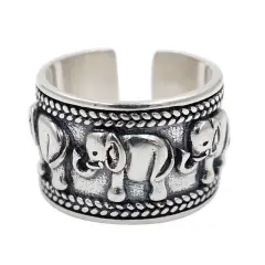 Japanese-Korean Retro Ethnic Style Wide Elephant Retro Ring - Elephant Ring Argent Pur - View 1