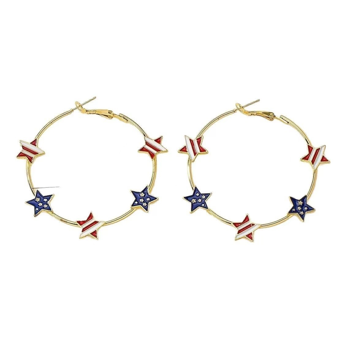 Independence Day Five-Pointed Star Dripping Oil Earrings