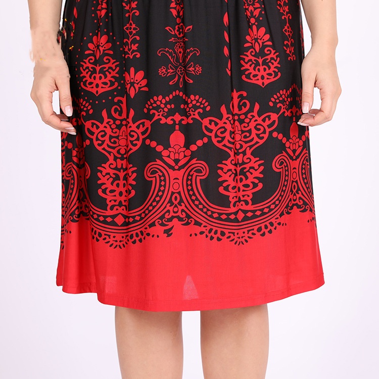 Women's Loose Round Neck Ice Silk Printed Large Swing Dress