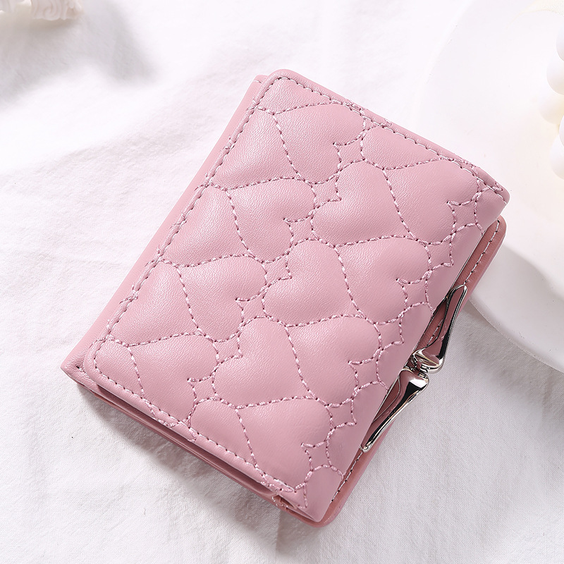 Short Chic Embroidery Thread Small Wallet Female Fresh Pink - Shop at LoveMi