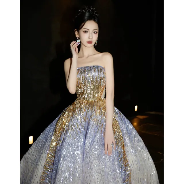 Purple Tube Top Light Miniature High end Banquet Embossed Toast Dress - Shop at LoveMi