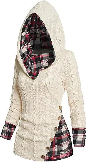 Bedford Cord Hooded Casual Pullover Sweater Ivory - Shop at LoveMi