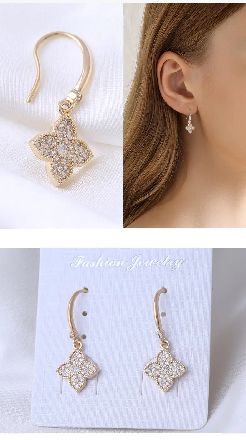 Women's Exquisite Four-leaf Clover Shiny Zircon Flower All-match Light Luxury And Simplicity Earrings