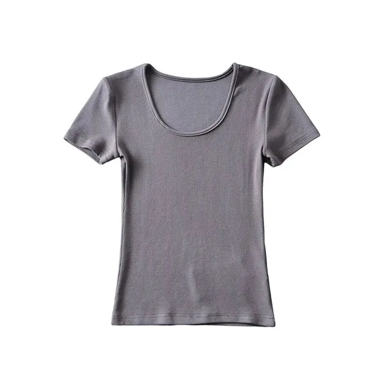 Women's Solid Color Round Neck Pullover Short Sleeve T-shirt - 194 Dark Gray