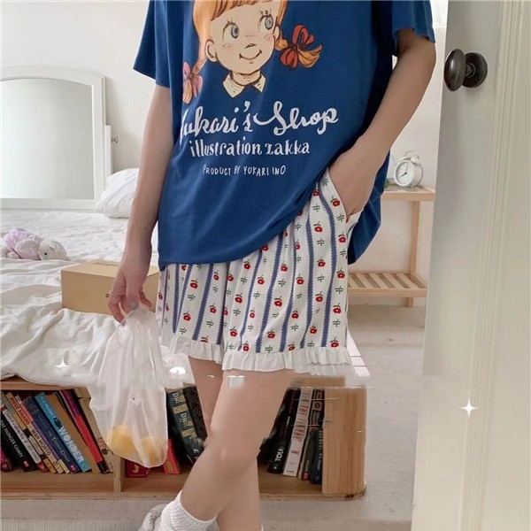 Summer Pajamas Printed Little Girl Round Neck Short Sleeve Shorts