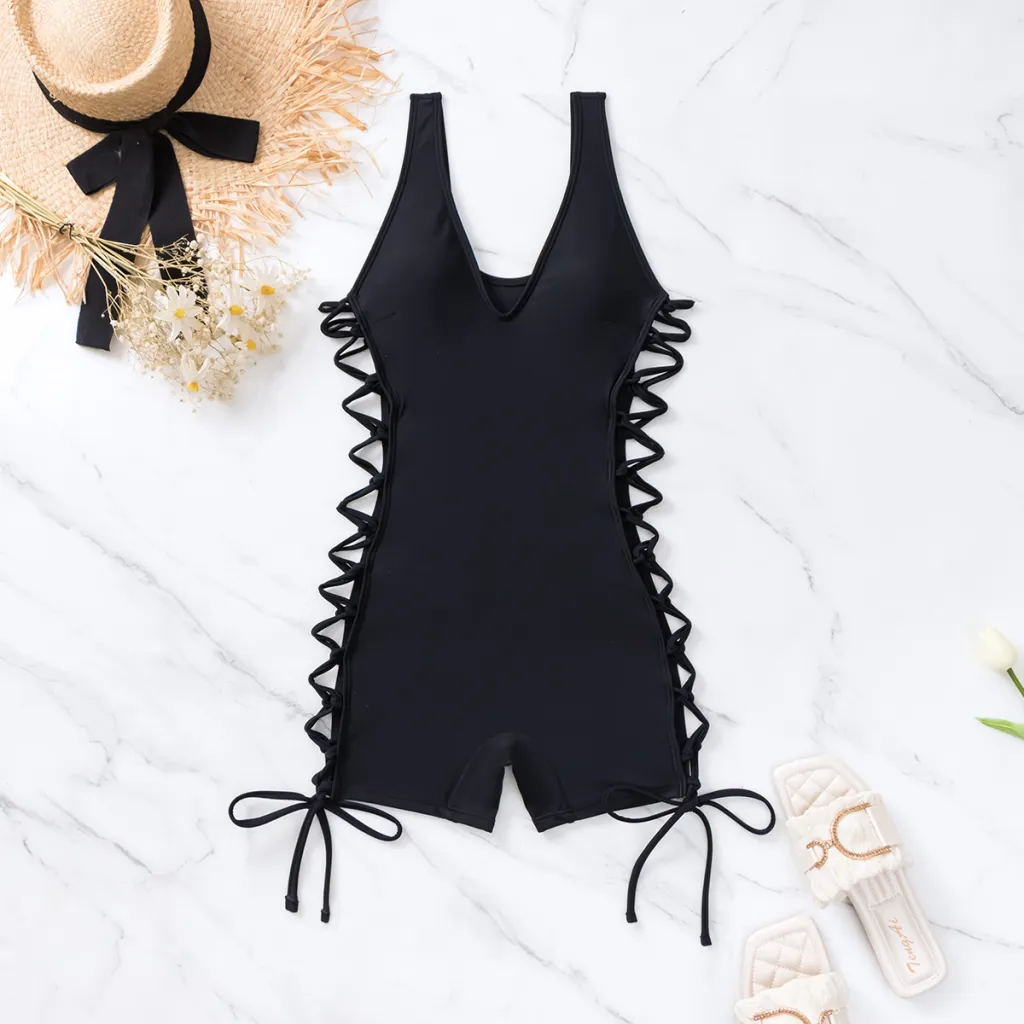 Hollow Mesh Design Women's Swimwear One-piece Sexy Beach Bikini - Black