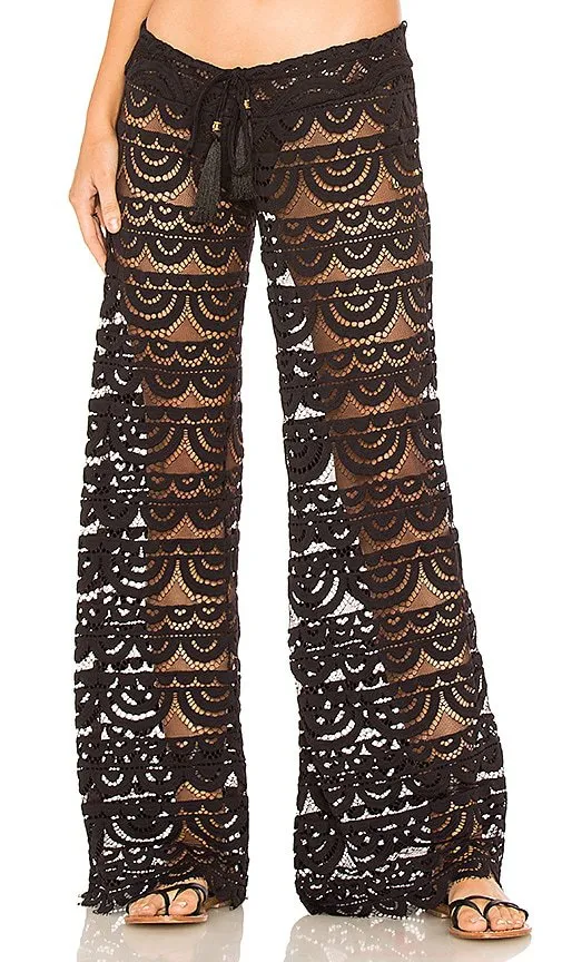 Sweet Lace Hollow out Wide leg Pants For Women Black - Shop at LoveMi