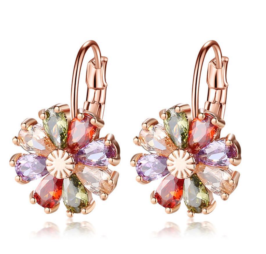 Flower Color Zircon Stud Earrings For Women