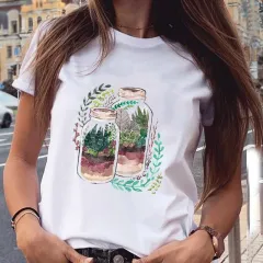 Wine Glass Butterfly Fashion Print T-shirt Short Sleeve Women's Clothing - 1006 - View 1