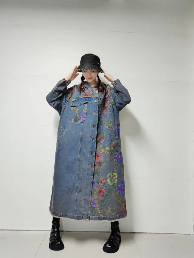 Women's Washed Do The Old Cowboy Coat Loose Casual Retro Denim Blue - Shop at LoveMi