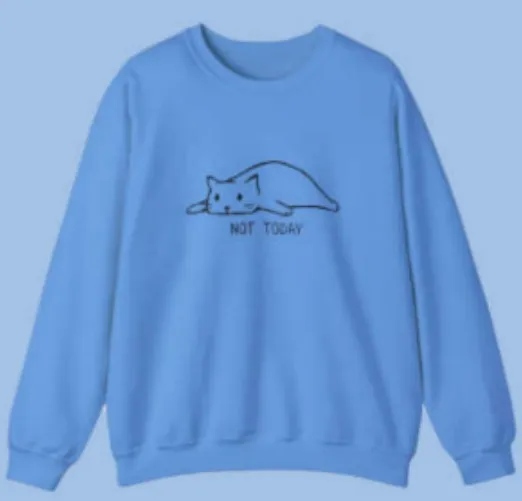 Round Neck Sweater Lazy Cat Letter Long Sleeve Top Sky Blue - Shop at LoveMi