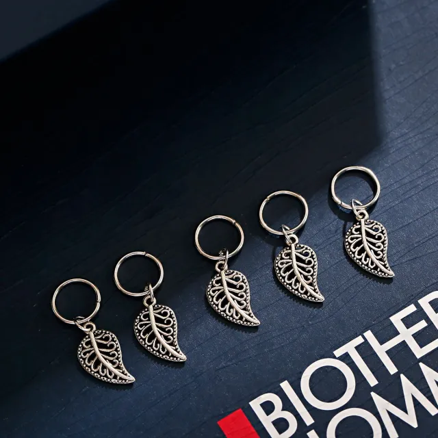 Dreadlocks Buckle Metal Loop Braided Hair Ring Hip Hop Disco Braid Silver Leaves 5 - Shop at LoveMi