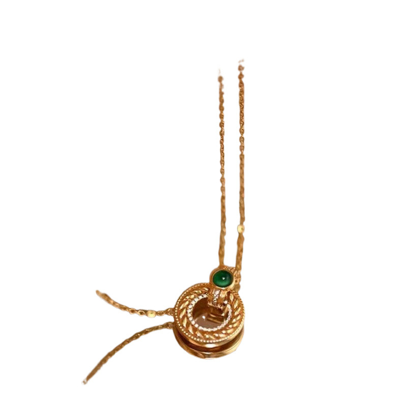 925 Sterling Silver Inlaid Green Agate Necklace