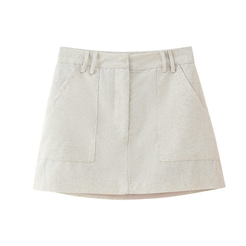 Round Neck Multi breasted Vest Top Pocket Decoration High Waist Skirt Skirt L - Shop at LoveMi