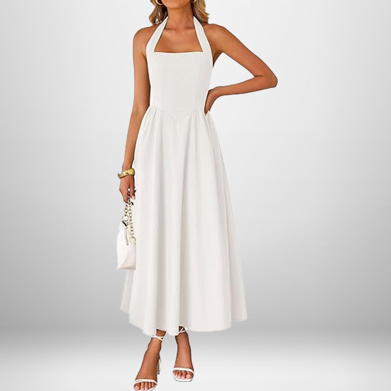 Temperament Wide Camisole Halter Backless Dress White - Shop at LoveMi