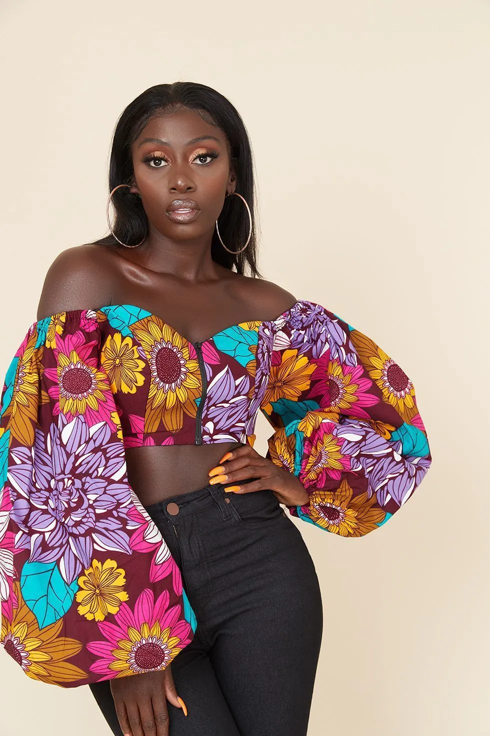 African Style Digital Printing Women's Sexy Off-neck Tube Top Long Sleeve - Red