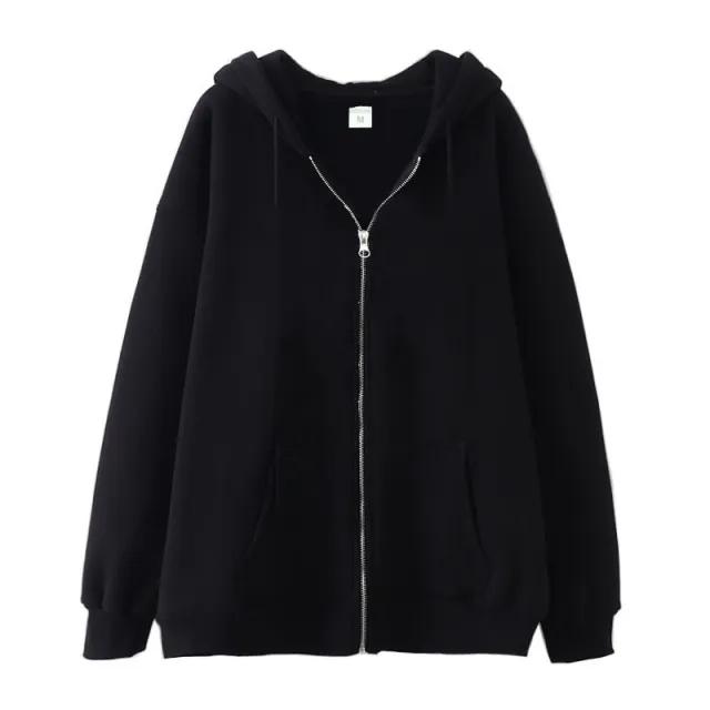 Full zip Hoodie With Fleece lined Solid color Sweatshirt Black - Shop at LoveMi