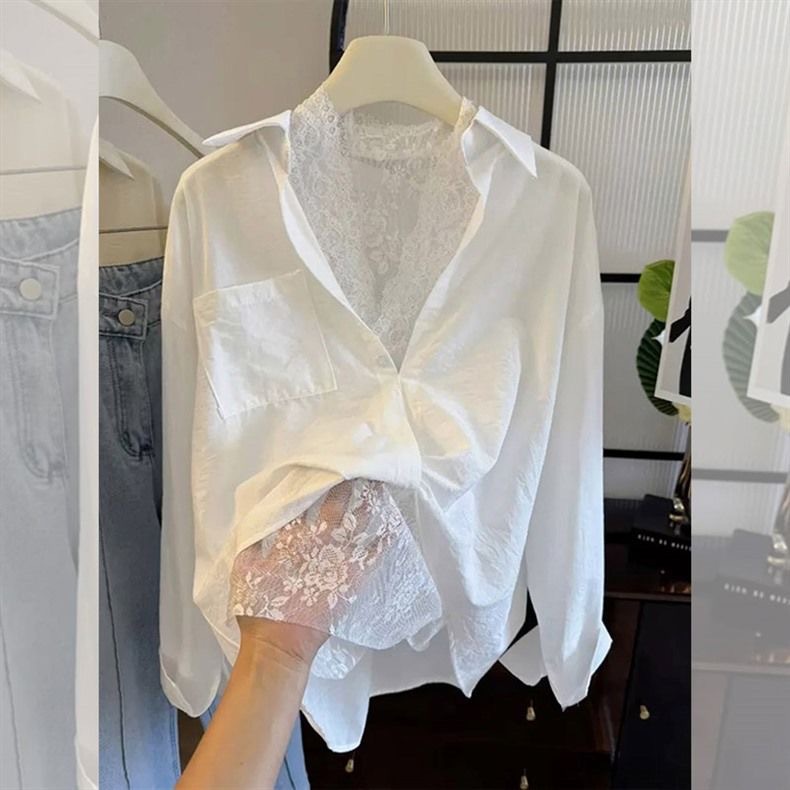 Sophisticated Versatile White Lace-panelled Blouse