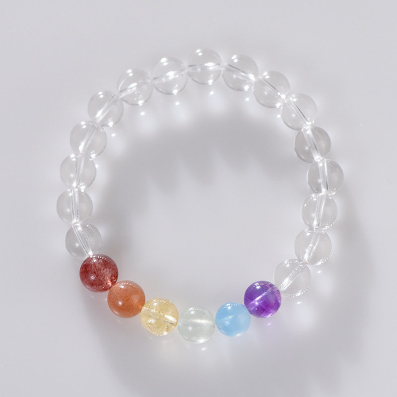 Natural Colorful Rainbow Gradient Color White Crystal Round Beads Single Circle Bracelet