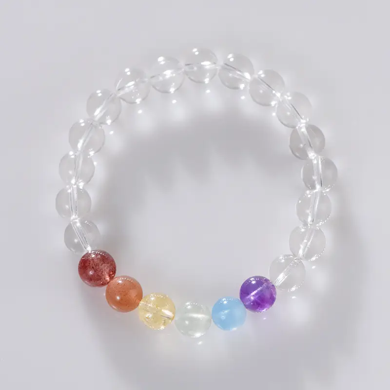 Natural Colorful Rainbow Gradient Color White Crystal Round Beads Single Circle Bracelet