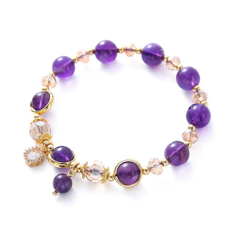 Korean Style Fashionable Simple Elegant Amethyst Beaded Bracelet