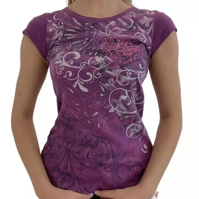 T shirt Multi color Multi size Printed Women's T shirt Purple - Shop at LoveMi