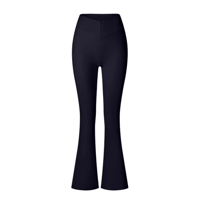 Brushed Flared V waist Sports Tight Trousers Black - Shop at LoveMi