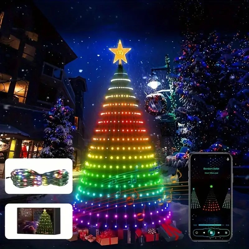 Christmas Tree String Lights Multi-color Point-control With Rubber Cable For Christmas