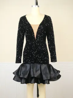 See-through Deep V-neck Sequins Dress Banquet Ball Party Short Dress - Black - View 1
