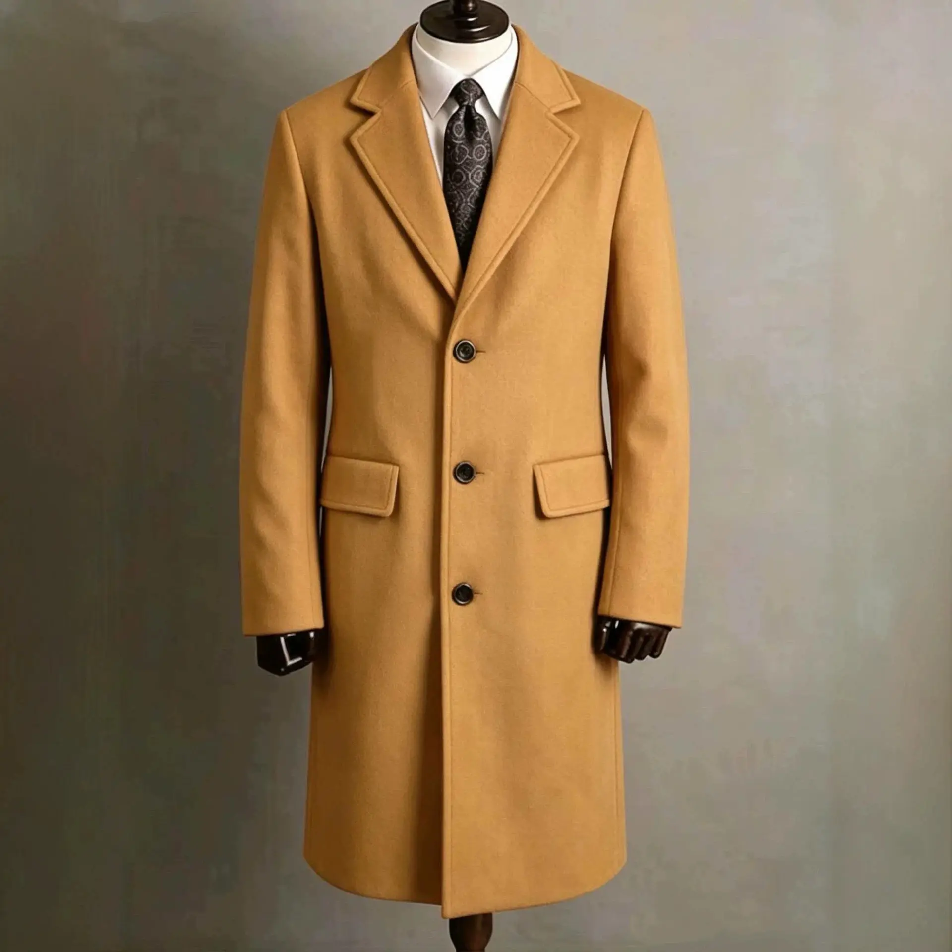 Mens Slim-Fit Extended-Length Trench Coat