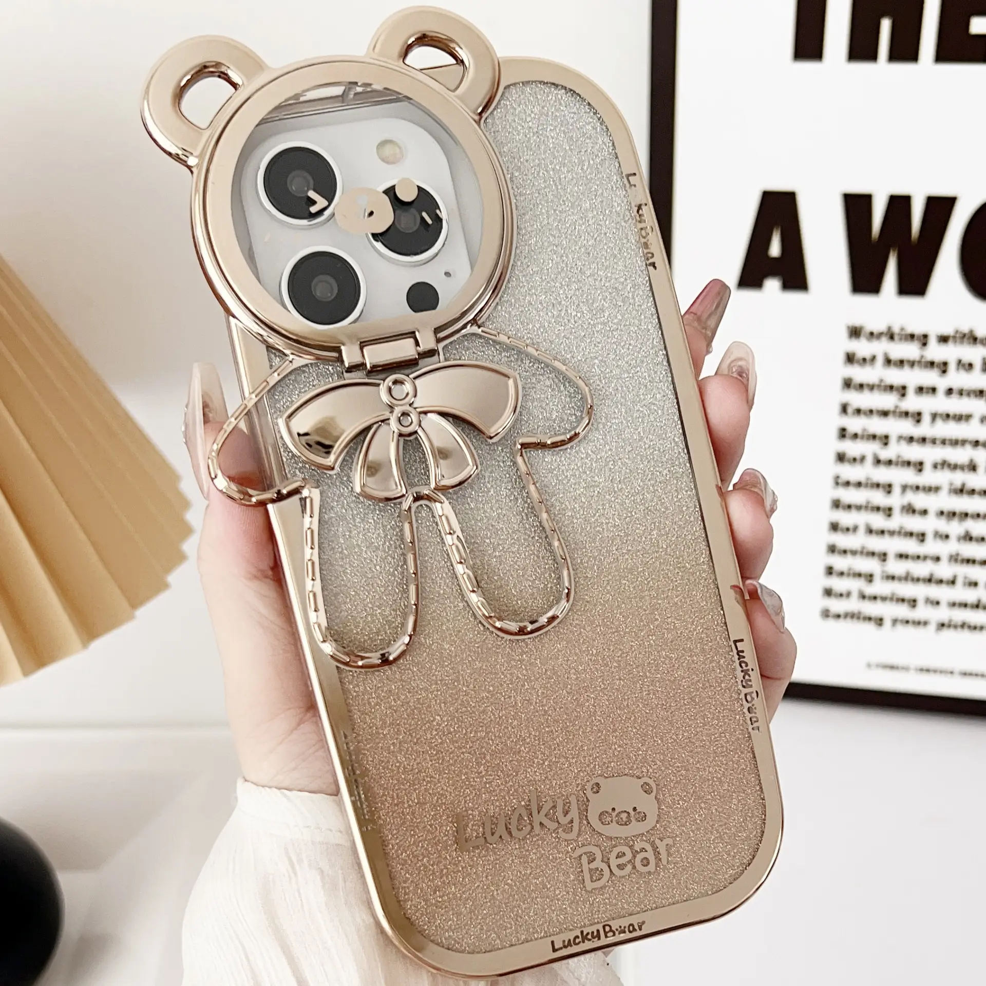 Electroplating Glitter Phone Case Lucky Bear Bracket
