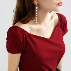 Cotton Women's Short-sleeved T-shirt - Cherry Red Chicken Collar - View 1