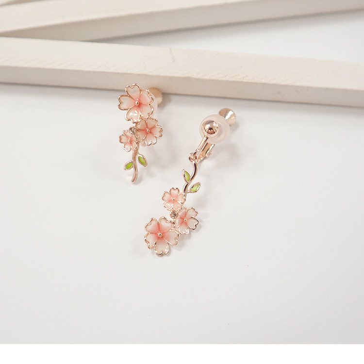 Cherry Blossom Enamel Oil Drop Asymmetric AB Earrings