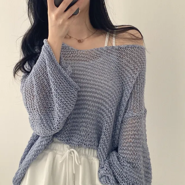 Off the shoulder Pure Desire Blouse French Sweet Long Sleeve Top Blue - Shop at LoveMi