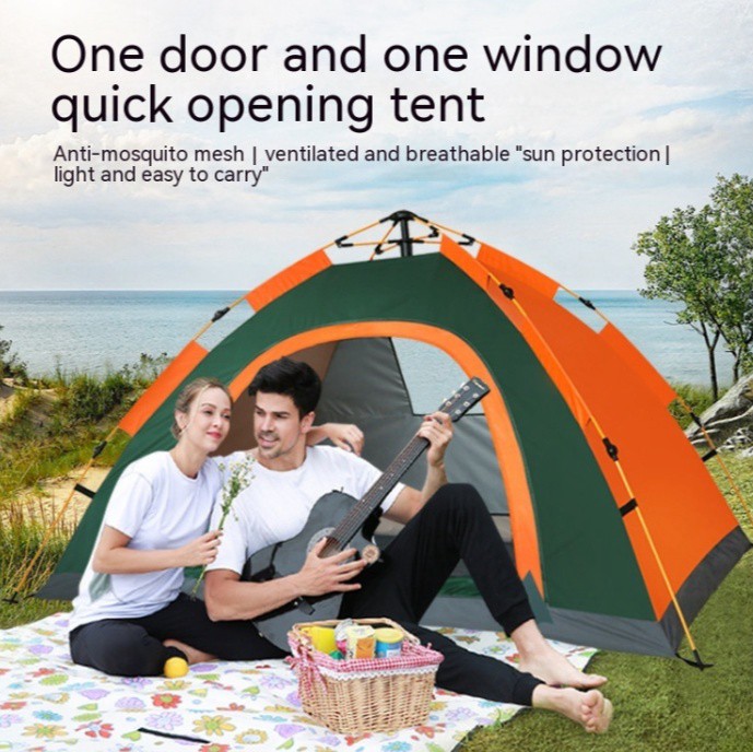 Double Camping Beach Tent Outdoor Thickened Sun Block Rain-proof One Window Automatic Tent - Image 4