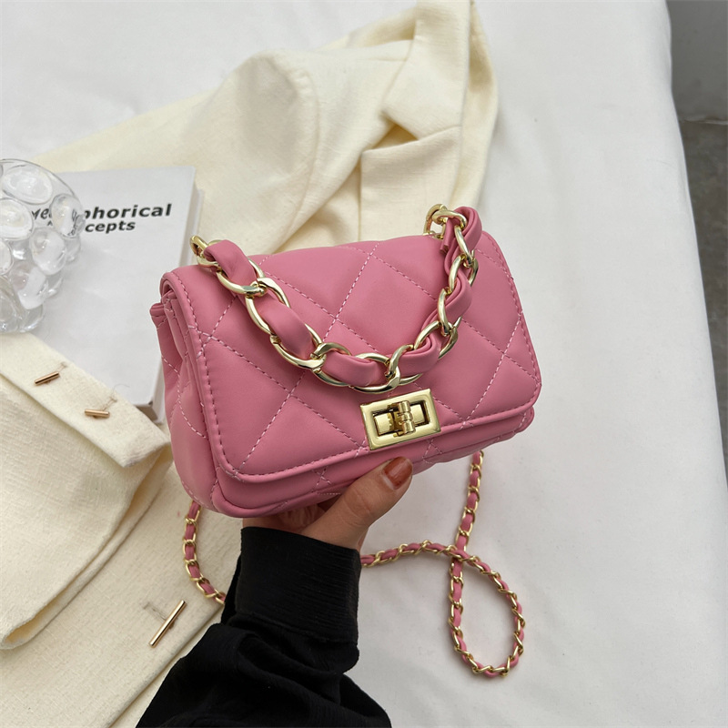 Simple Rhombus Chain Fashion High Sense Small Square Bag Pink - Shop at LoveMi