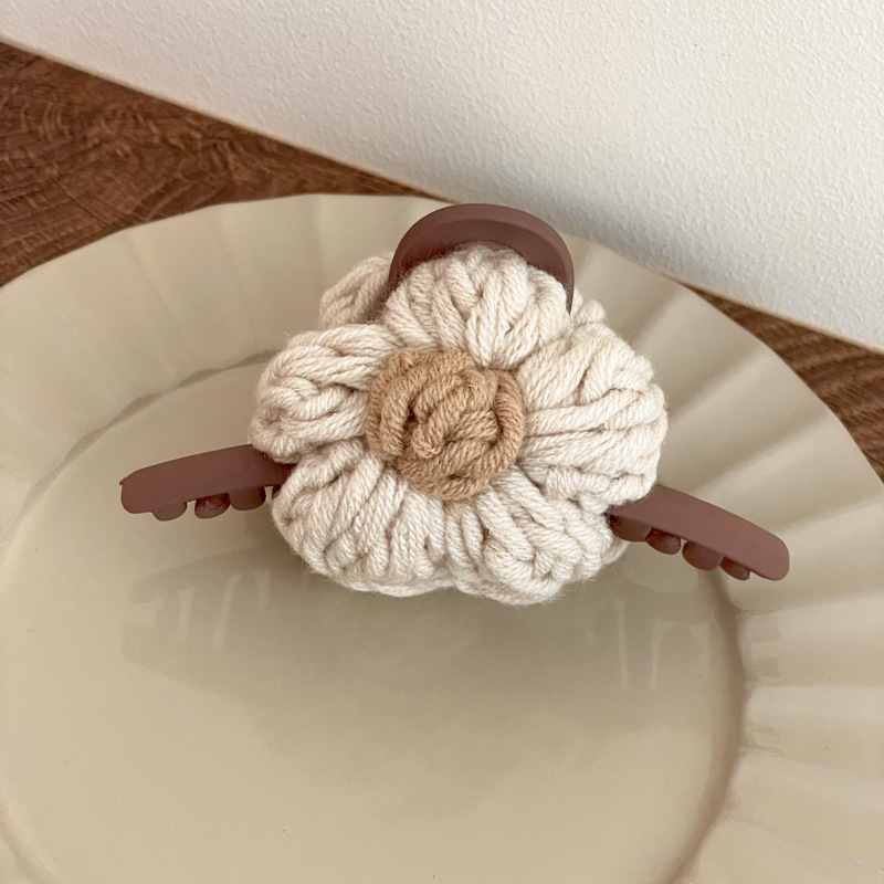 Cute Maillard-colored Yarn Flower Hair Clip