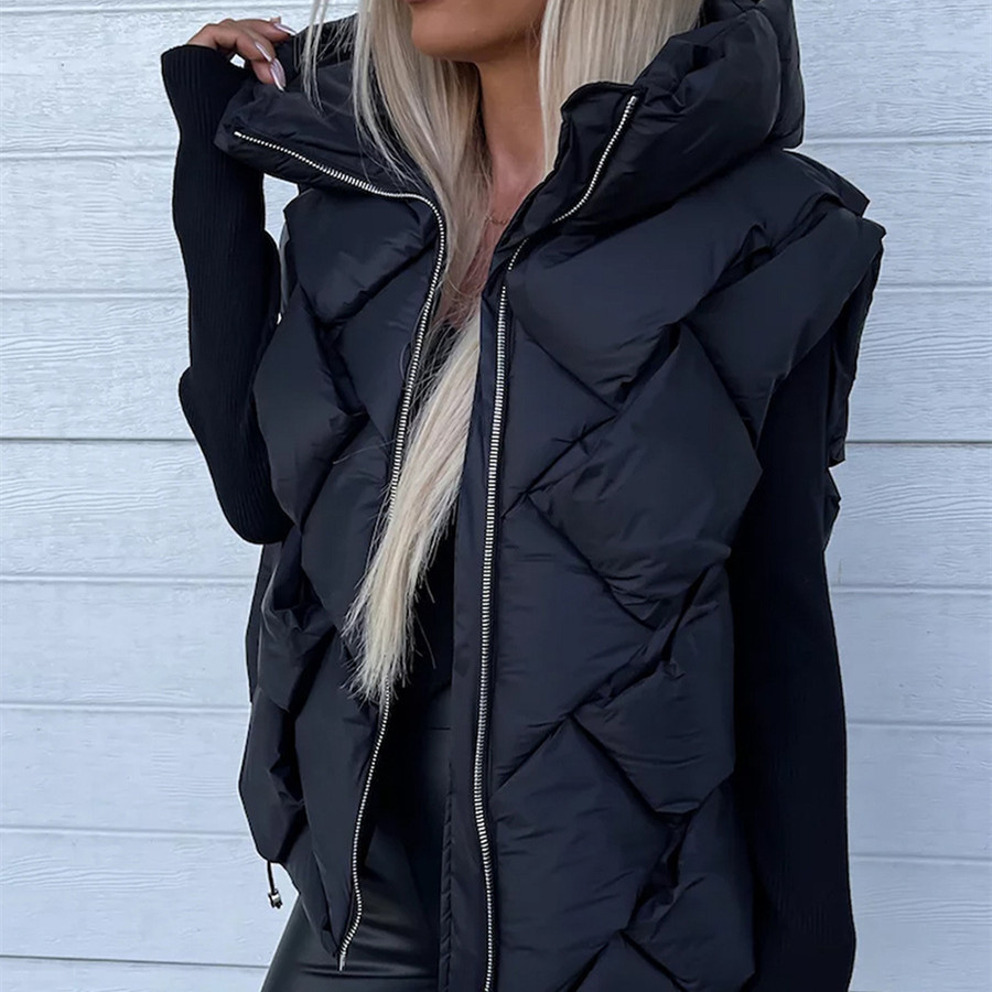 Solid Color Hooded Vest Leisure Warm Zipper Coat