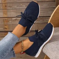 Women's Comfortable Fly Woven Mesh Lace-up Casual Shoes - Blue - View 1